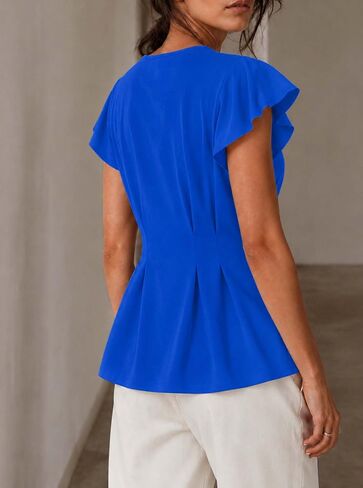 بلوزة نسائية من Remidoo بأكمام قصيرة مكشكشة من Peplum، قمصان كاجوال للعمل in Saudi Arabia