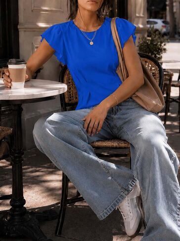 بلوزة نسائية من Remidoo بأكمام قصيرة مكشكشة من Peplum، قمصان كاجوال للعمل in Saudi Arabia