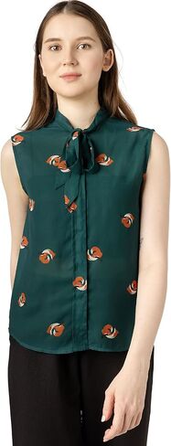 LaVieLente Women’s Chiffon Animal Pattern Sleeveless Bow Tie Collar Button Down Blouse Shirt for Work Casual Tops in Saudi Arabia