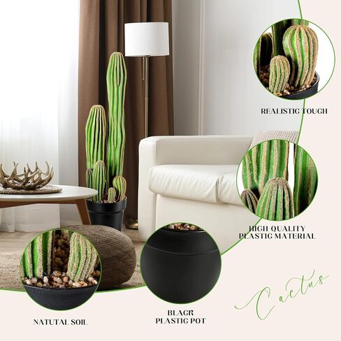 24'' Large Artificial Cactus with Pot Faux Cactus Plant for Outdoor Realistic Indoor Fake Potted Desert Cacti Decor for Home Garden Office Indoor Outdoor Decoration Housewarming Gifts in Saudi Arabia