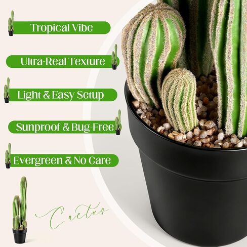 24'' Large Artificial Cactus with Pot Faux Cactus Plant for Outdoor Realistic Indoor Fake Potted Desert Cacti Decor for Home Garden Office Indoor Outdoor Decoration Housewarming Gifts in Saudi Arabia