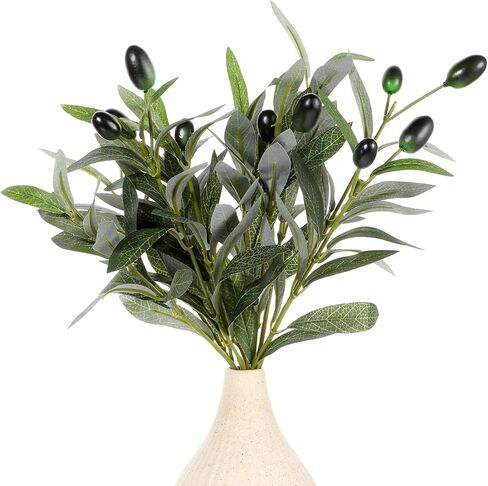 5pcs Artificial Plants Olive Tree Branches,11 Inch Faux Olives Leaves Stems Olive Branches Green Leaves Picks Spring Branch Decor for Centerpieces Vase Wedding Home Decoration Indoor in Kuwait