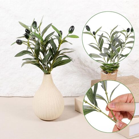 5pcs Artificial Plants Olive Tree Branches,11 Inch Faux Olives Leaves Stems Olive Branches Green Leaves Picks Spring Branch Decor for Centerpieces Vase Wedding Home Decoration Indoor in Kuwait