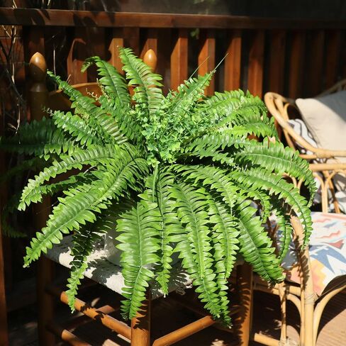 Artificial Ferns for Outdoors & Indoors, 2 Stems 45" Fake Ferns Artificial Plants Large, UV Resistant Faux Boston Fern Mixed Boxwood for Planter Porch Home Garden Windowsill Decor, Potted / Hanging in Saudi Arabia