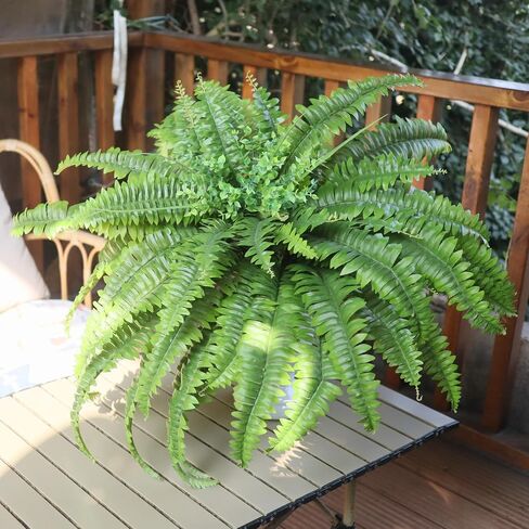 Artificial Ferns for Outdoors & Indoors, 2 Stems 45" Fake Ferns Artificial Plants Large, UV Resistant Faux Boston Fern Mixed Boxwood for Planter Porch Home Garden Windowsill Decor, Potted / Hanging in Saudi Arabia