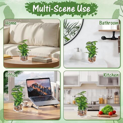 Artificial Plants in Clear Pot with Pebbles, Tropical Plants Potted Small Faux Plant Indoor Decor for Home Kitchen Bathroom Office Table Shelf in Kuwait