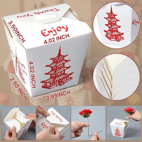 Dilunave 6 Set/56 Pcs Hibachi Party Decorations Chinese Take Out Boxes Hibachi Party Favors Chinese Food Containers Red White Artificial Roses Asian Theme Table Centerpiece Japanese Birthday Supplies in Saudi Arabia