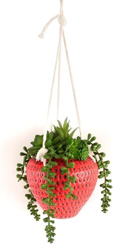 FJAKA Hanging Plants Artificial Strawberry Decor, Crochet Plant Fake Trailing Succulents Plant for Indoor Outdoor Home Wall Decor in Saudi Arabia