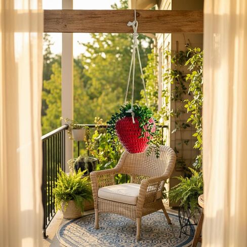 FJAKA Hanging Plants Artificial Strawberry Decor, Crochet Plant Fake Trailing Succulents Plant for Indoor Outdoor Home Wall Decor in Saudi Arabia