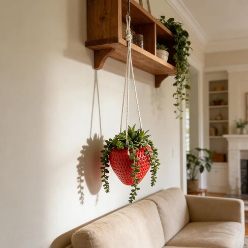 FJAKA Hanging Plants Artificial Strawberry Decor, Crochet Plant Fake Trailing Succulents Plant for Indoor Outdoor Home Wall Decor in Saudi Arabia