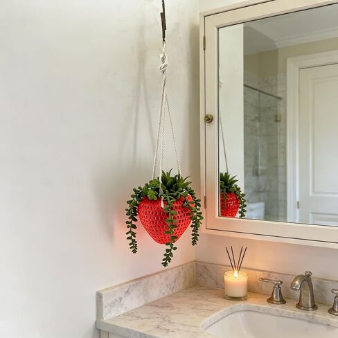 FJAKA Hanging Plants Artificial Strawberry Decor, Crochet Plant Fake Trailing Succulents Plant for Indoor Outdoor Home Wall Decor in Saudi Arabia