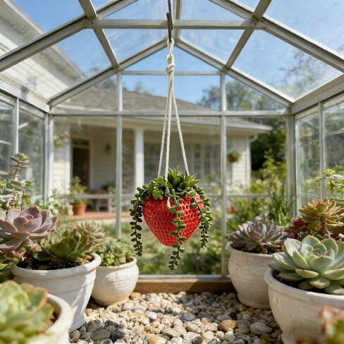 FJAKA Hanging Plants Artificial Strawberry Decor, Crochet Plant Fake Trailing Succulents Plant for Indoor Outdoor Home Wall Decor in Saudi Arabia