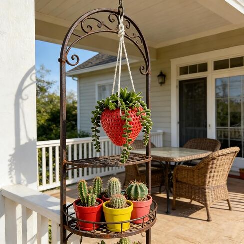 FJAKA Hanging Plants Artificial Strawberry Decor, Crochet Plant Fake Trailing Succulents Plant for Indoor Outdoor Home Wall Decor in Saudi Arabia