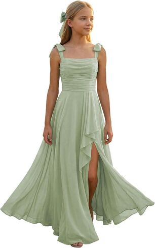 Junior Bridesmaid Dresses Spaghetti Strap Chiffon Flower Girl Dress for Wedding Pleated Girls Formal Dress in Saudi Arabia