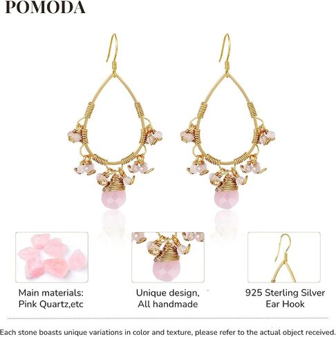 Boho Crystal Dangle Earrings for Women 14K Gold Chandelier Dangle Purple Pink Earrings Vintage Hook Drop Natural Gemstone Summer Vacation Beach Jewelry for Women Amethyst/Rose Quartz in Saudi Arabia