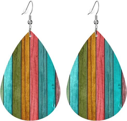 BOFILL Vintage Wooden Print Earrings for Women Leather Wood Dangle Lightweight Cool Outfits Accessories Jewelry Gifts in Saudi Arabia