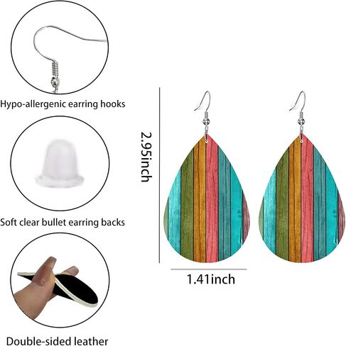 BOFILL Vintage Wooden Print Earrings for Women Leather Wood Dangle Lightweight Cool Outfits Accessories Jewelry Gifts in Saudi Arabia