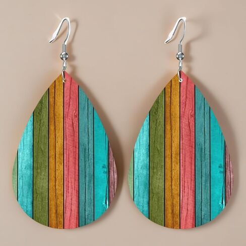 BOFILL Vintage Wooden Print Earrings for Women Leather Wood Dangle Lightweight Cool Outfits Accessories Jewelry Gifts in Saudi Arabia