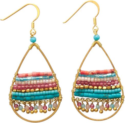 Joob Joob Gold Teardrop Earrings For Women - Fun Boho Earrings For Women - Trendy Gold Jewelry Beaded Earrings in Kuwait