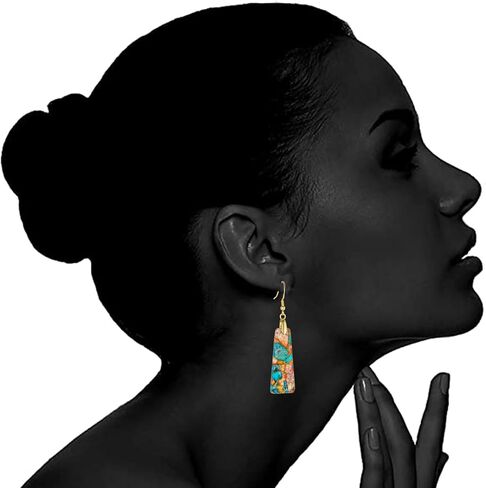 Plumiss Natural Imperial Jasper Teardrop Dangle Earrings for Women - Boho Statement Healing Crystal Drop Earrings, Unique Colorful Gemstone Jewelry for Birthday Anniversary Everyday Wear in Saudi Arabia