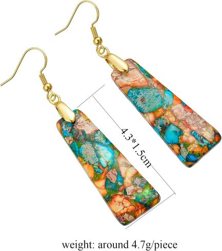 Plumiss Natural Imperial Jasper Teardrop Dangle Earrings for Women - Boho Statement Healing Crystal Drop Earrings, Unique Colorful Gemstone Jewelry for Birthday Anniversary Everyday Wear in Saudi Arabia