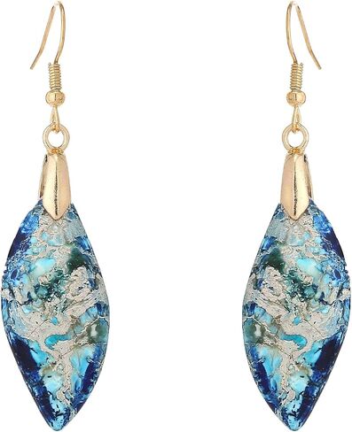 Plumiss Natural Imperial Jasper Teardrop Dangle Earrings for Women - Boho Statement Healing Crystal Drop Earrings, Unique Colorful Gemstone Jewelry for Birthday Anniversary Everyday Wear in Saudi Arabia