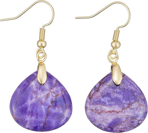 Plumiss Natural Imperial Jasper Teardrop Dangle Earrings for Women - Boho Statement Healing Crystal Drop Earrings, Unique Colorful Gemstone Jewelry for Birthday Anniversary Everyday Wear in Saudi Arabia