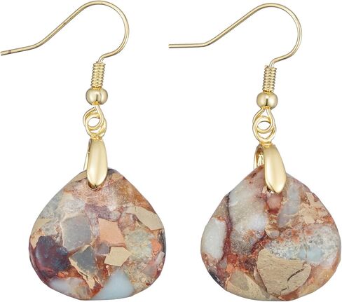Plumiss Natural Imperial Jasper Teardrop Dangle Earrings for Women - Boho Statement Healing Crystal Drop Earrings, Unique Colorful Gemstone Jewelry for Birthday Anniversary Everyday Wear in Saudi Arabia