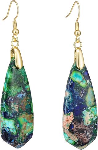 Plumiss Natural Imperial Jasper Teardrop Dangle Earrings for Women - Boho Statement Healing Crystal Drop Earrings, Unique Colorful Gemstone Jewelry for Birthday Anniversary Everyday Wear in Saudi Arabia