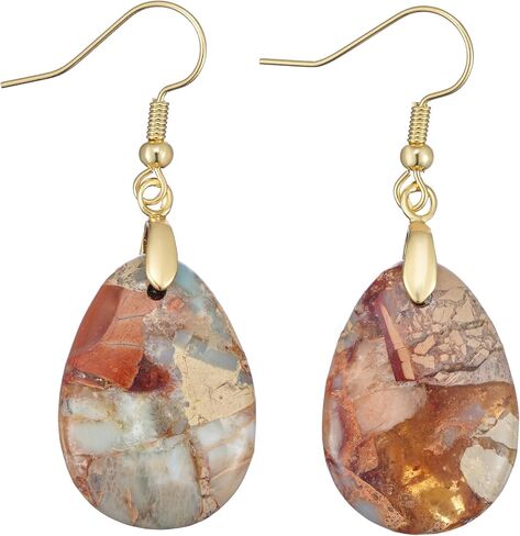 Plumiss Natural Imperial Jasper Teardrop Dangle Earrings for Women - Boho Statement Healing Crystal Drop Earrings, Unique Colorful Gemstone Jewelry for Birthday Anniversary Everyday Wear in Saudi Arabia
