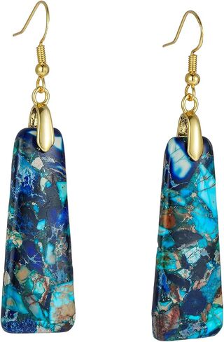 Plumiss Natural Imperial Jasper Teardrop Dangle Earrings for Women - Boho Statement Healing Crystal Drop Earrings, Unique Colorful Gemstone Jewelry for Birthday Anniversary Everyday Wear in Saudi Arabia