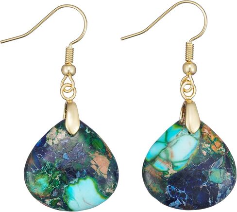 Plumiss Natural Imperial Jasper Teardrop Dangle Earrings for Women - Boho Statement Healing Crystal Drop Earrings, Unique Colorful Gemstone Jewelry for Birthday Anniversary Everyday Wear in Saudi Arabia