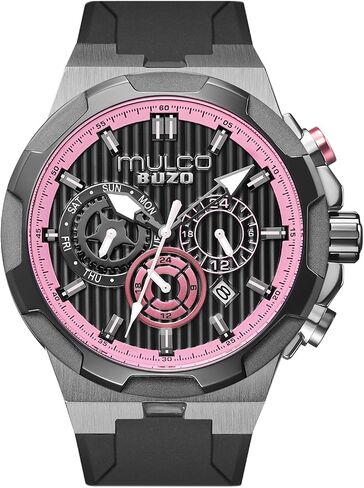 MULCO Buzo Atlantis Mens Wrist Watch 46mm Stainless Steel Case Black Silicone Strap Quartz Multifunction Movement Miyota JP25 10 ATM Waterproof Large Face Mens Watch in Saudi Arabia