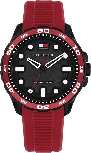 Tommy Hilfiger Men’s Quartz Regatta Watch - Silicone Strap, Rotating Sport Bezel - Water Resistant up to 100m - Contemporary, Bold Timepiece - Gift for Him 42mm in Kuwait