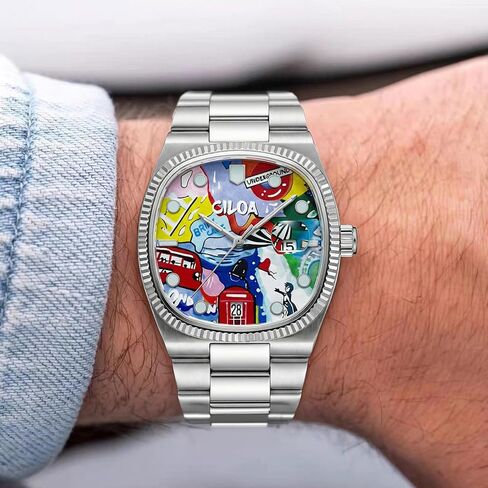 CILOA Graffiti Art Men's Watch, Stainless Steel Waterproof Unique Wristwatch Men, Fashion Casual Watches for Men. in Kuwait