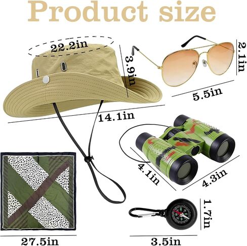Hikkcos 5 Pcs Safari Costume for Women, Safari Explorer Outfit Set with Bucket Hat & Binoculars, Zoo Keeper Adventure Kit for Safari Party, Halloween Costumes in Kuwait