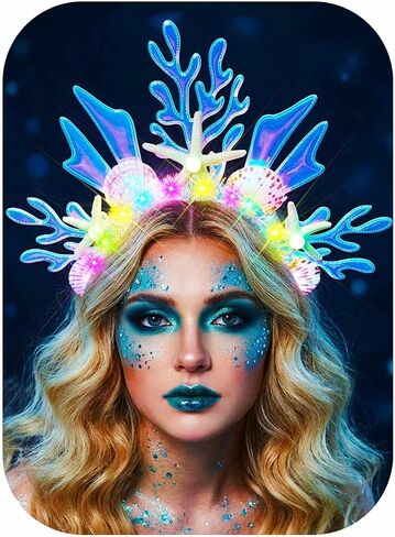 Yonamix Light Up Mermaid Crown LED Seashell Headband Coral Headpiece for Women in Saudi Arabia
