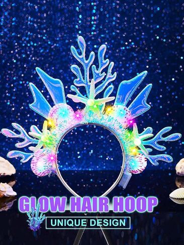 Yonamix Light Up Mermaid Crown LED Seashell Headband Coral Headpiece for Women in Saudi Arabia