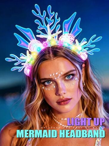 Yonamix Light Up Mermaid Crown LED Seashell Headband Coral Headpiece for Women in Saudi Arabia