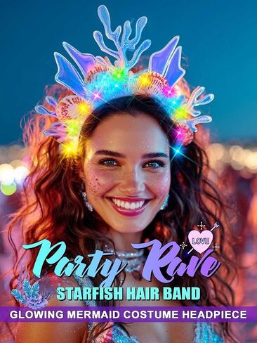 Yonamix Light Up Mermaid Crown LED Seashell Headband Coral Headpiece for Women in Saudi Arabia