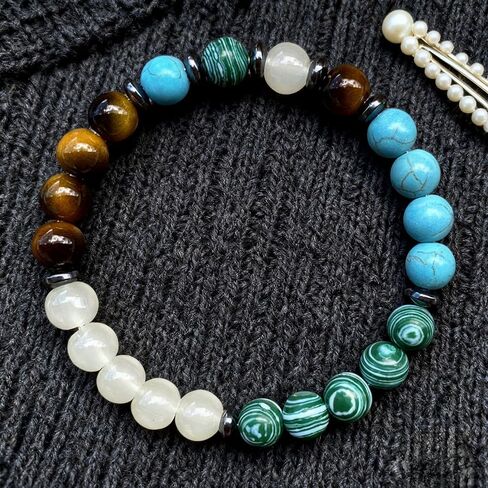 Beaded Stretch Bracelets for Women Malachite Tiger Eye Bracelet for Calm Healing Handmade Natural Crystal Beads Jewelry in Kuwait