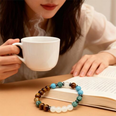 Beaded Stretch Bracelets for Women Malachite Tiger Eye Bracelet for Calm Healing Handmade Natural Crystal Beads Jewelry in Kuwait