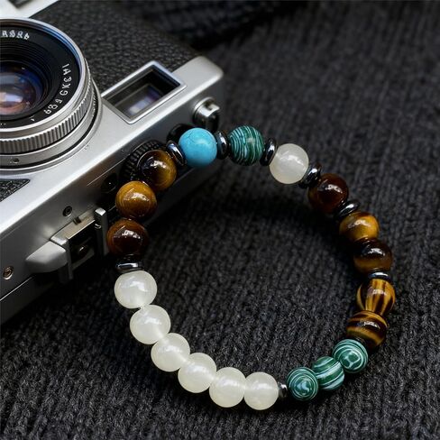 Beaded Stretch Bracelets for Women Malachite Tiger Eye Bracelet for Calm Healing Handmade Natural Crystal Beads Jewelry in Kuwait