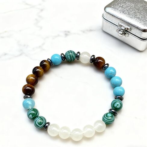 Beaded Stretch Bracelets for Women Malachite Tiger Eye Bracelet for Calm Healing Handmade Natural Crystal Beads Jewelry in Kuwait
