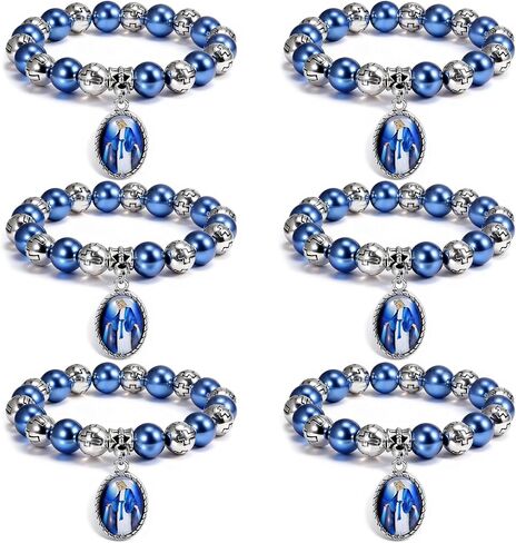 6 Pcs Alloy Virgin Mary Beaded Bracelets - Suitable for Both Men and Women Ideal Gift for Easter and Baptism in Saudi Arabia