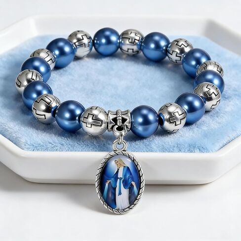 6 Pcs Alloy Virgin Mary Beaded Bracelets - Suitable for Both Men and Women Ideal Gift for Easter and Baptism in Saudi Arabia