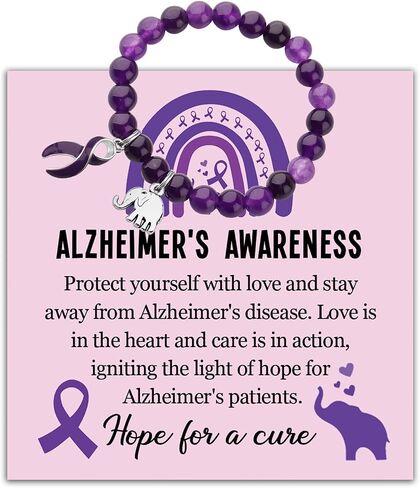 BLEOUK Alzheimers Awareness Bracelet Purple Elephant Ribbon Jewelry Gift Alzheimers Awareness Support Gift Thank You Present in Kuwait