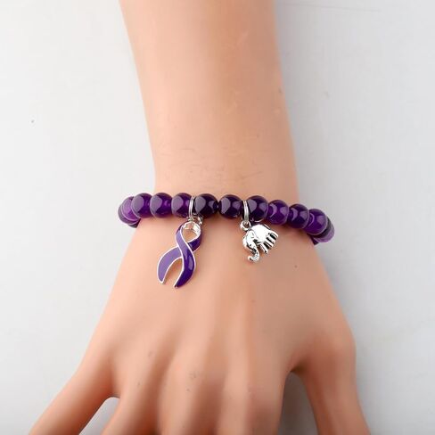 BLEOUK Alzheimers Awareness Bracelet Purple Elephant Ribbon Jewelry Gift Alzheimers Awareness Support Gift Thank You Present in Kuwait