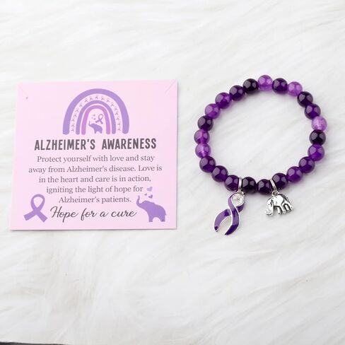 BLEOUK Alzheimers Awareness Bracelet Purple Elephant Ribbon Jewelry Gift Alzheimers Awareness Support Gift Thank You Present in Kuwait