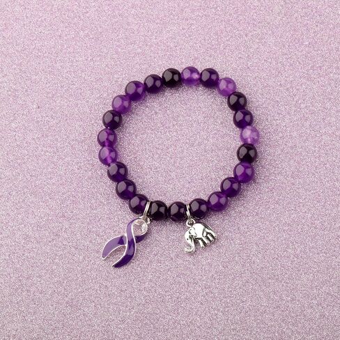 BLEOUK Alzheimers Awareness Bracelet Purple Elephant Ribbon Jewelry Gift Alzheimers Awareness Support Gift Thank You Present in Kuwait